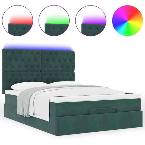  Otomanski krevet s madracima&amp;amp;amp LED tamnozeleni 140x200cm bar&amp;scaron;un Slike