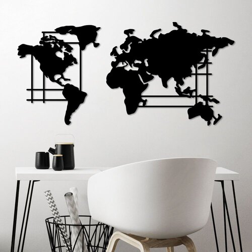 Wallity Zidna dekoracija Mapa svijeta - V, 120x56 cm, 1,5 mm, Crna Cene