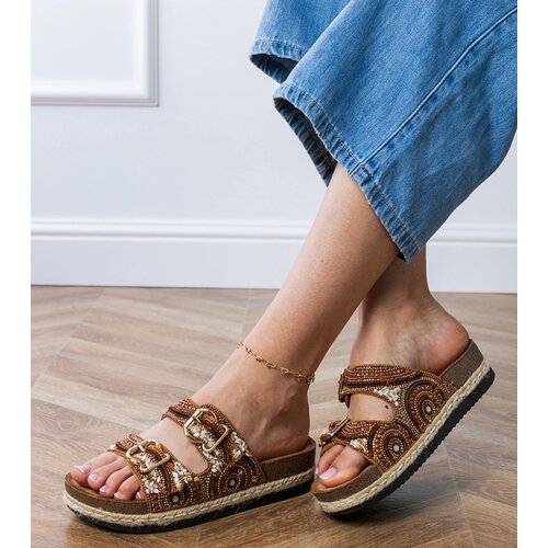 Gemre Brown ethnic slides with buckles on straps Zebrina Cene