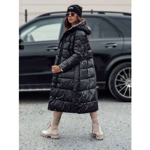 DStreet Kurtka damska VELVETTI długa pikowana z kapturem dwustronna czarna Slike