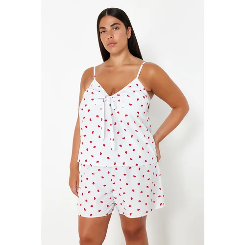 Trendyol Curve White Heart Strap Woven Pajama Set