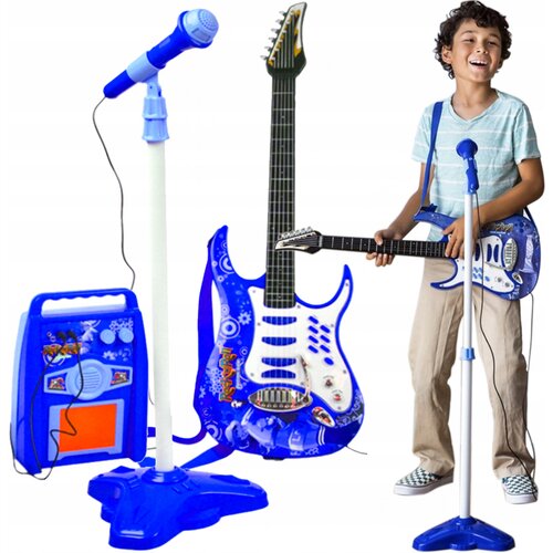  Dječji set led mikrofon za električnu gitaru i MP3 pojačalo plavi Slike
