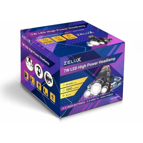Zelux Naglavna svetilka s 3 močnimi CREE T6 LED diodami 7W 2x 18650 IP44 Slike