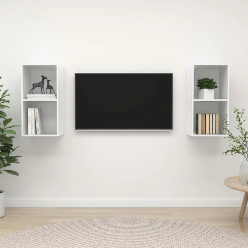 vidaXL Stenska TV omarica 2 kosa visok sijaj bela iverna plošča, (20733551)