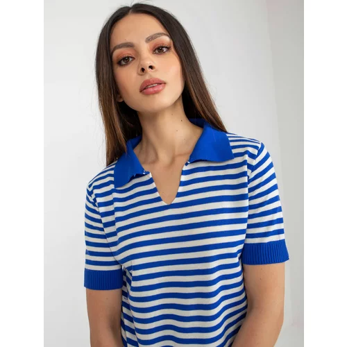 Fashion Hunters Dark blue-and-white striped knitted blouse