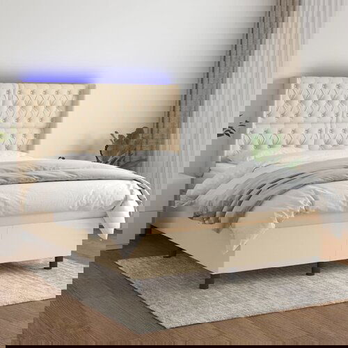  The Living Store Box spring postelja z vzmetnico LED krem 140x190 cm blago - Box Spring Postelja, (21518867) Cene