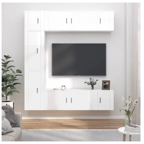  Komplet TV omaric 7-delni visok sijaj bel inženirski les