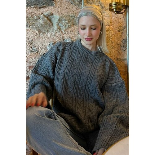 Madmext Anthracite Crew Neck Knitted Knitwear Sweater Cene