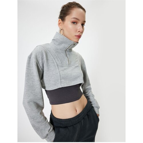 Koton Crop Sweatshirt Oversize Half Zipper Stand Collar Long Sleeve Slike