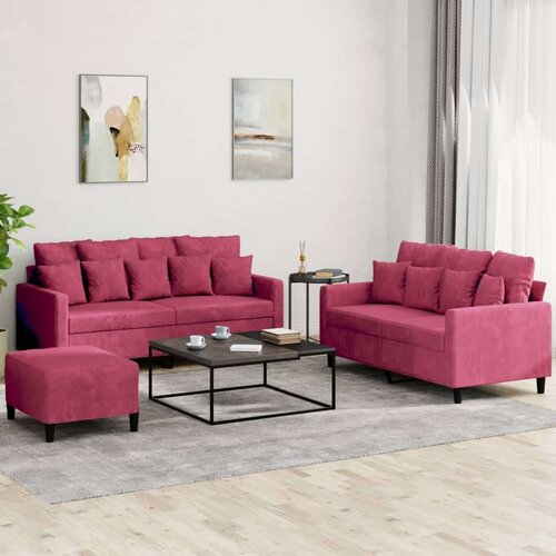 vidaXL 3-dijelni set sofa s jastucima crvena boja vina baršunasti Cijene