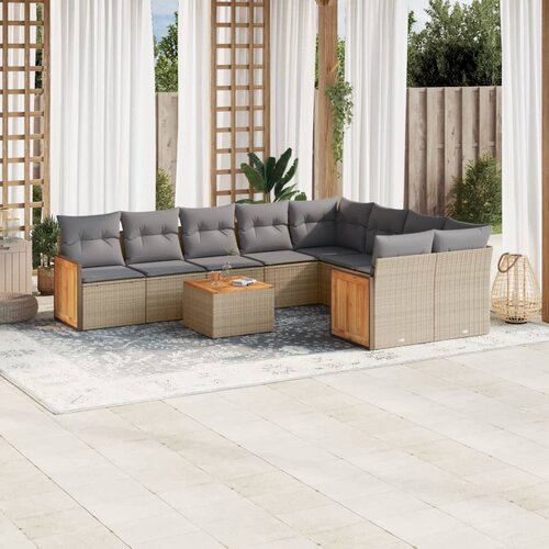 VidaXL 10-dijelni set vrtnih sofa s jastucima bež od poliratana Slike