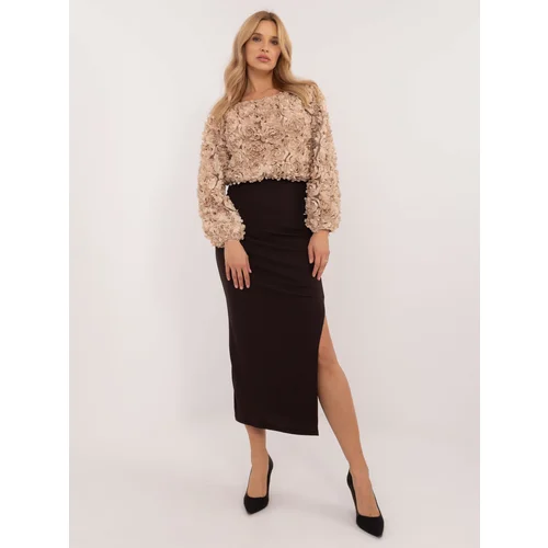 Fashionhunters Dark brown pencil midi skirt with slit