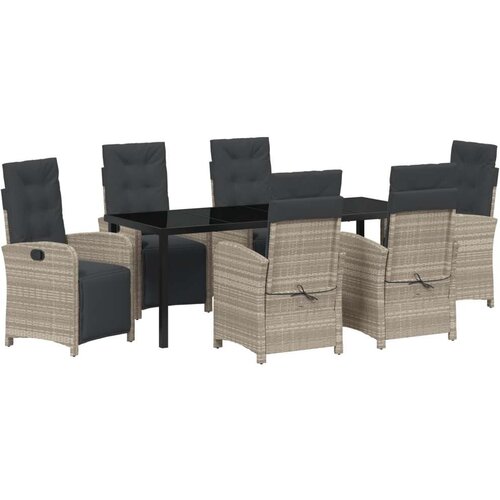  Vrtni set od 7 dijelova s jastučićima svjetlosiva poli ratan Vrtni stol crni 200x80x73 cm kaljeno staklo Cene