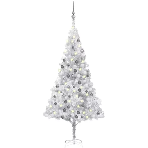  Umjetno osvijetljeno božićno drvce i kuglice srebrno 180 cm PET
