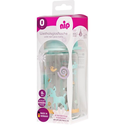 Nip staklena fla&amp;scaron;ica &amp;scaron;ir.otv. 0m+ 240ml zelena Slike