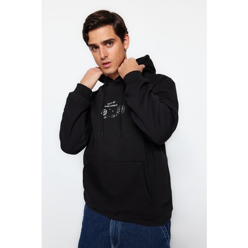 Trendyol Black Men&amp;#039;s Regular/Regular fit with Space Embroidery Hoodie. Sweatshirt. Slike