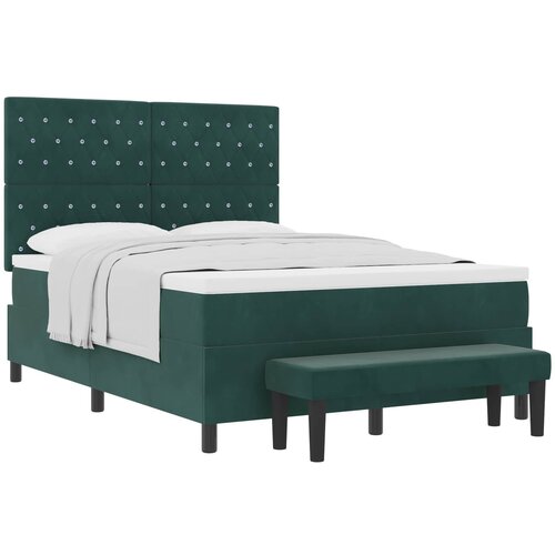 vidaXL Box spring krevet Tamnozelena 200 x 140 cm Baršun - Tamnozelena 140 x 200 cm Kristal s dugmadima Cene