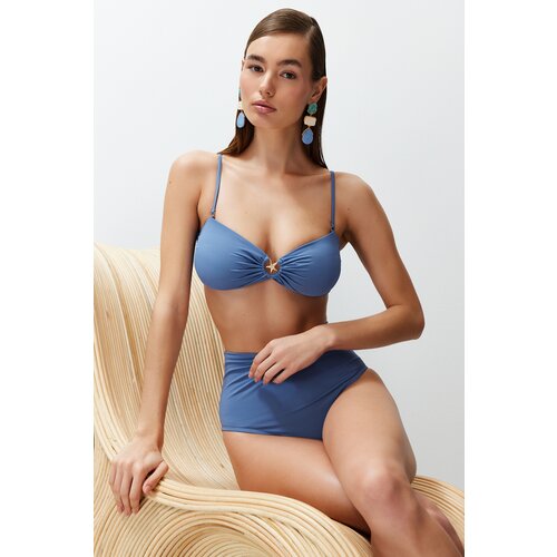 Trendyol Blue Strapless Accessory Bikini Top Cene