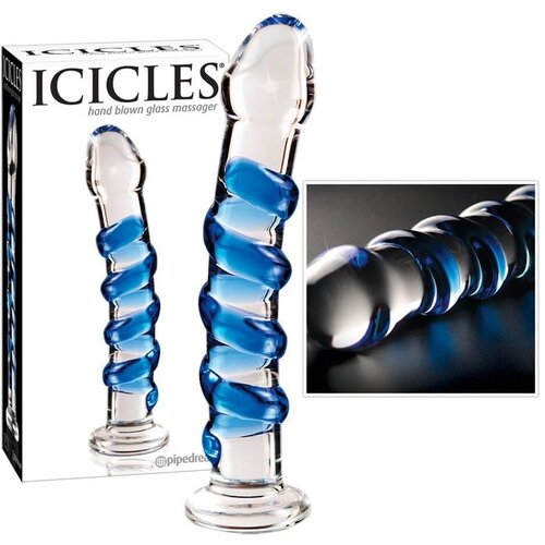 Icicles No. 5 - spiralni stekleni dildo (prosojno-moder) Slike