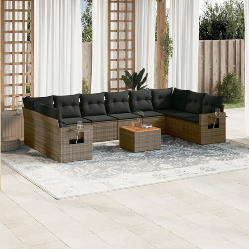 vidaXL 11-dijelni set vrtnih sofa od poliratana s jastucima sivi Cijene