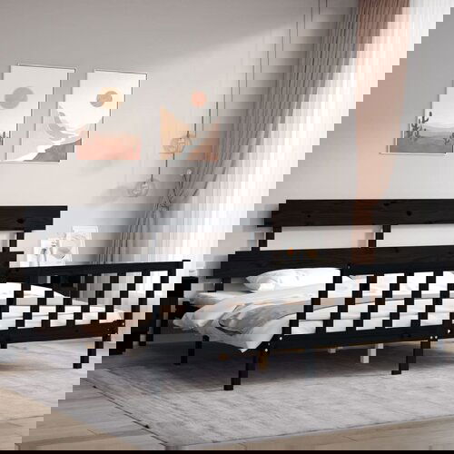 VidaXL Okvir za krevet s uzglavljem crni 200 x 200 cm od masivnog drva Slike