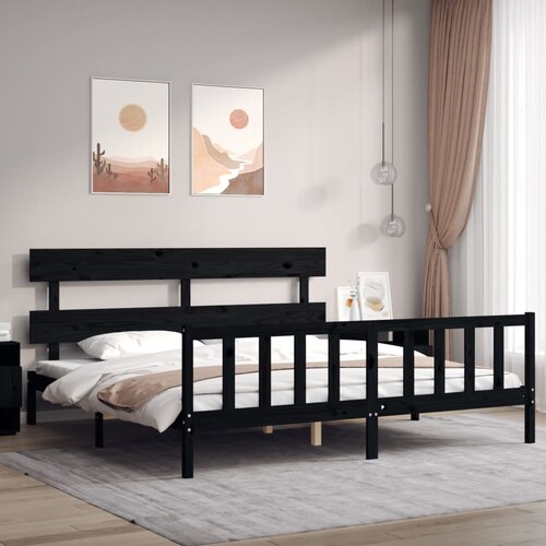 vidaXL Posteljni okvir z vzglavjem črn 200x200 cm trden les Cene