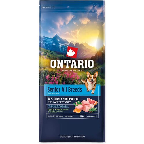 Ontario Senior All Breeds Monoprotein - puran in sladki krompir 12 kg Cene