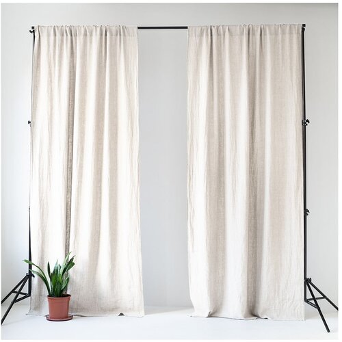 Linen Tales Bela lanena zavesa s tunelom Night Time, 250 x 140 cm Cene
