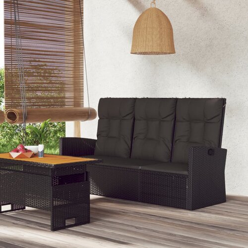 The Living Store Nagibna vrtna klop z blazinami črna 173 cm poli ratan - Vrtna Klop, (21467407) Slike