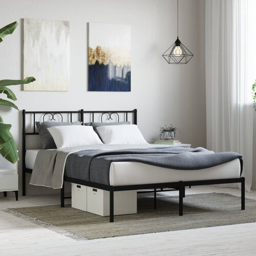 VidaXL Kovinski posteljni okvir z vzglavjem črn 150x200 cm Slike