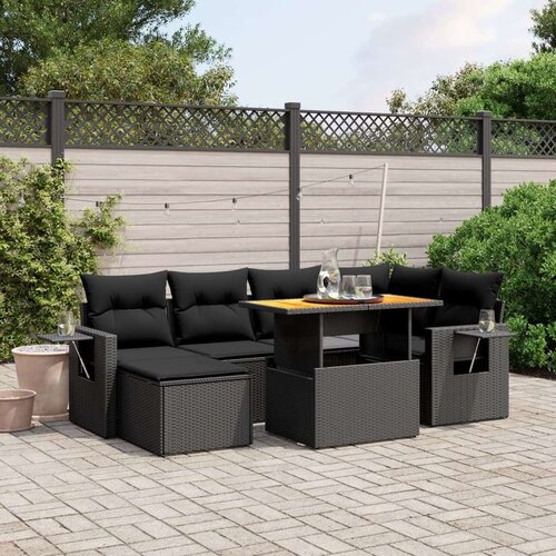  7-dijelni set vrtnih sofa od poliratana s jastucima crni Cijene