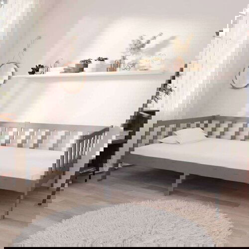  Dnevni ležaj s madracem 90 x 200 cm sivi od masivne borovine Slike