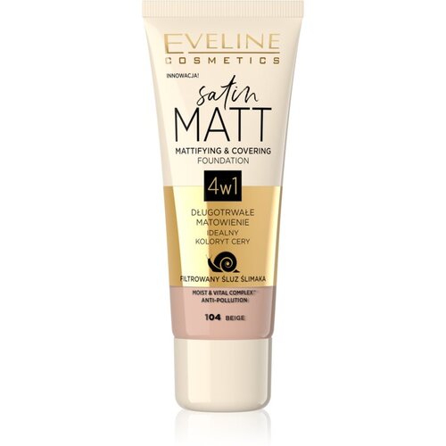 Eveline Cosmetics Satin Matt matirajoči tekoči puder s polžjim ekstraktom odtenek 104 Beige 30 ml Cene