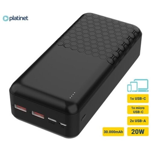 Platinet polnilna baterija powerbank PMPB30OP19B, 30.000mAh, črna Slike