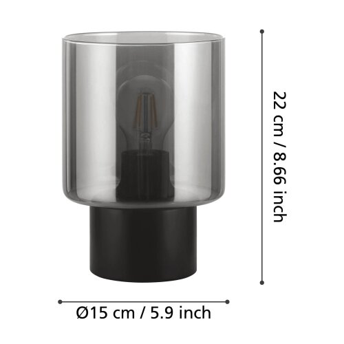 Eglo stolna lampa Gorosiba 33984, 1x E27, 22 cm, crna/dimljeno staklo Slike