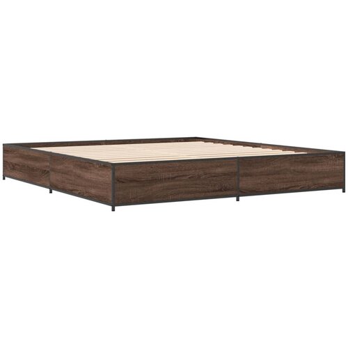 vidaXL Posteljni okvir rjav hrast 200x200 cm inženirski les in kovina, (21128897) Cene
