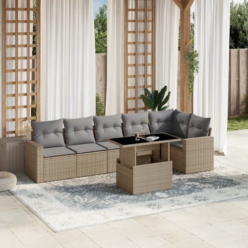 vidaXL 7-dijelni set vrtnih sofa od poliratana s jastucima bež Cijene