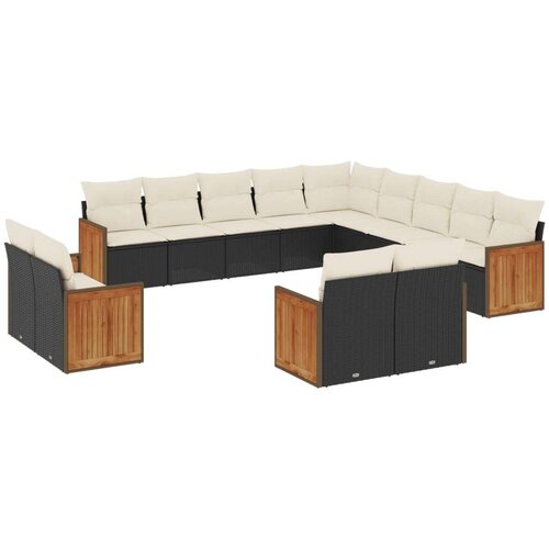  13-dijelni set vrtnih sofa s jastucima poliratan crni Slike
