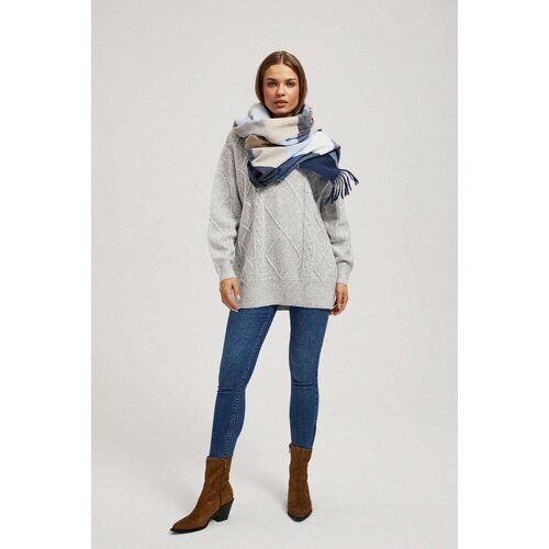 Marisse Navy Blue Checkered Scarf With Fringes Slike