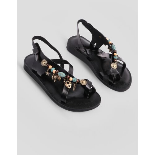 Marjin Women's Genuine Leather Accessory Eva Sole Flip-Flops Daily Sandals Devila Black Slike
