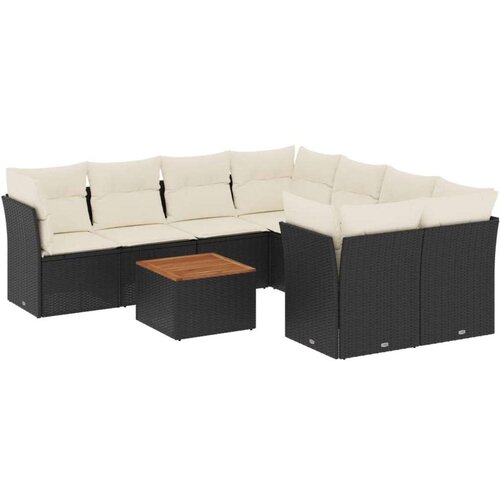  9-dijelni set vrtnih sofa s jastucima crni od poliratana Slike