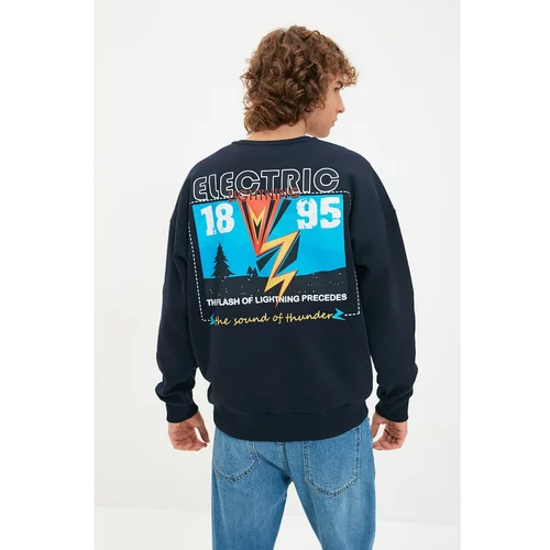 Trendyol Navy Blue Men's Printed Oversize Fit Sweatshirt