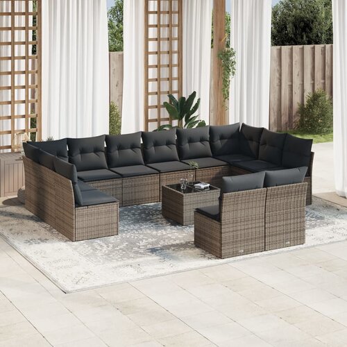vidaXL 13-dijelni set vrtnih sofa od poliratana s jastucima sivi Cijene
