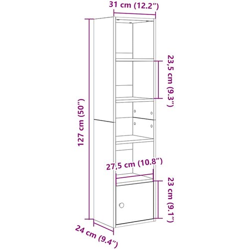  Regal za knjige boja betona 31x24x127 cm konstruirano drvo Slike