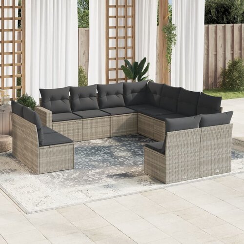 vidaXL 11-dijelni set vrtnih sofa poliratan s jastucima svijetlosivi Cijene