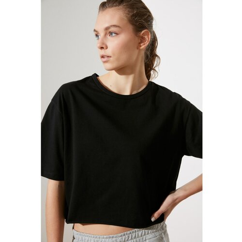 Trendyol Crna pletena majica sa širokim usjevima crna Slike