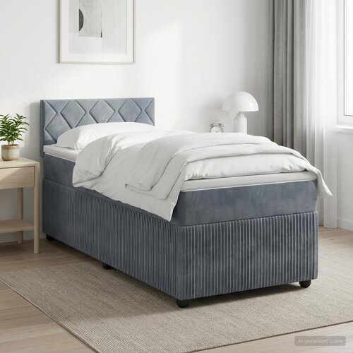  Boxspring krevet s madracem Tamnosiva 90 x 190 cm Bar&amp;scaron;un Plava Slike