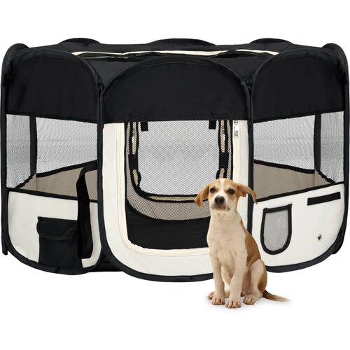 VidaXL Sklopiva ogradica za pse s torbom za no&amp;scaron;enje crna 125x125x61 cm Slike