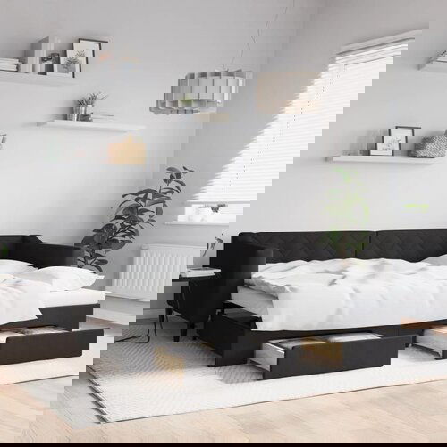 VidaXL Dnevni krevet na razvlačenje s ladicama crni 90x200 cm tkanina Slike
