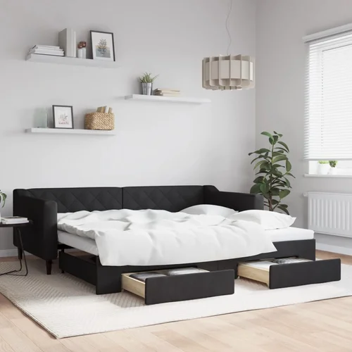 vidaXL Dnevni krevet na razvlačenje s ladicama crni 90x200 cm tkanina vidaXL Dnevni krevet na razvlačenje s ladicama crni 90x200 cm tkanina